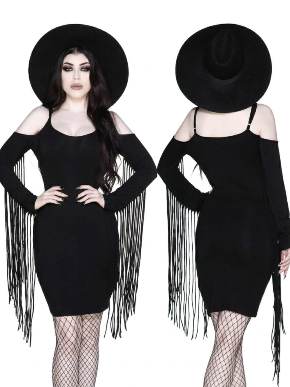 KILLSTAR Nix cold shoulder fringe dress